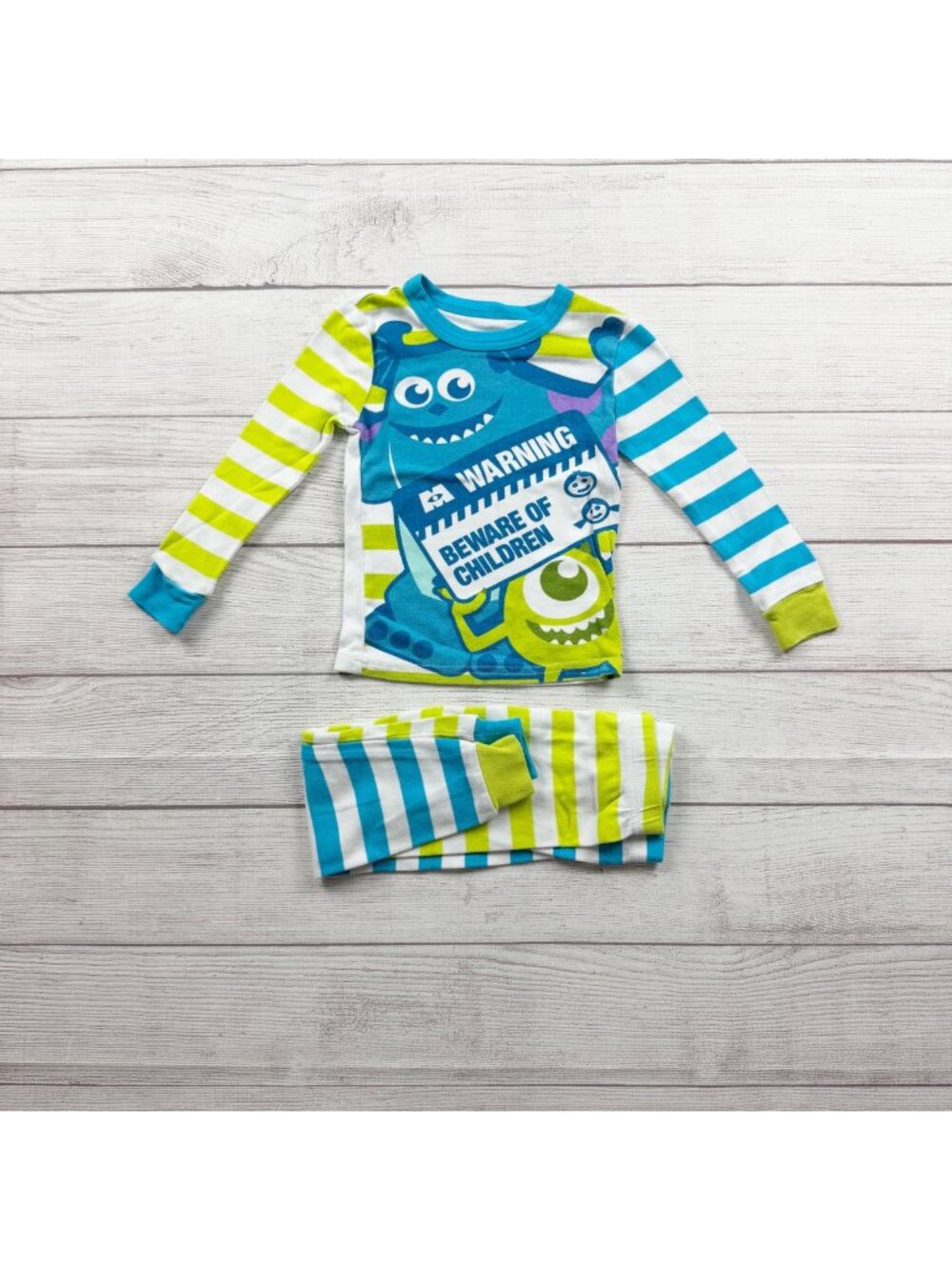 Disney Store Striped Monsters Inc Pajama Set Beware Of Children Graphic Cotton 4